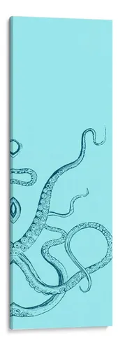 Deep blue octopus tentacles illustrated against a smooth aquamarine background