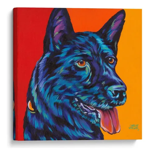 Pintura colorida y expresiva de perros con formas orgánicas y tonos cálidos