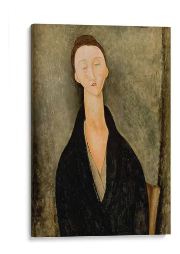 Retrato de estilo Modigliani de una mujer de rasgos alargados en tonos ocre y verde oscuro