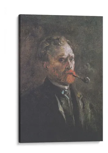 Post-impressionist self-portrait of Van Gogh smoking a pipe in earthy tones with dramatic lighting