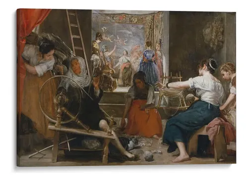 Velázquez-style canvas print of women spinning wool in a workshop